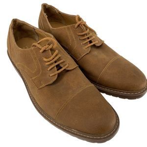 Mens Perry Ellis Faux Suede Leather Tod Oxford Shoes 9.5 Lace Up dress Tan 3860